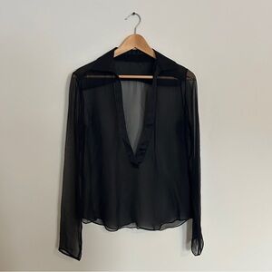 Sheer Black Deep V-neck Shirt